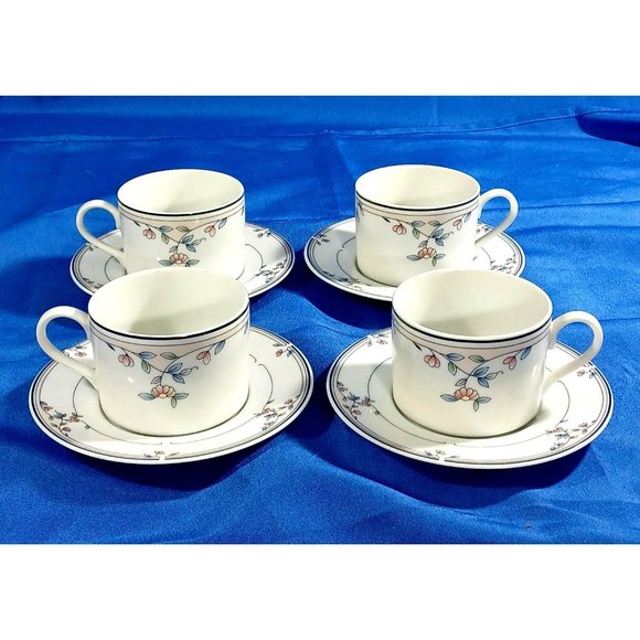 4 Princess House Heritage Blossom Teacups Coffee Tea Cup Saucers Set MINT! - Picture 2 of 6